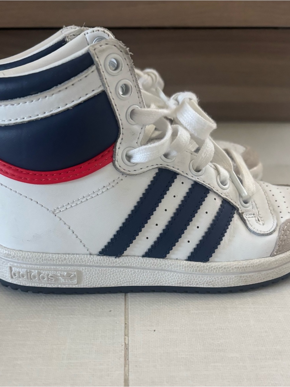 adidas Kids High-Top Sneakers in White, Navy & Red